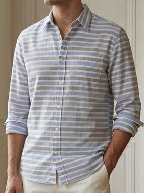 Thomas Dean Shades Of Blue Striped Men's Shirt Size XL